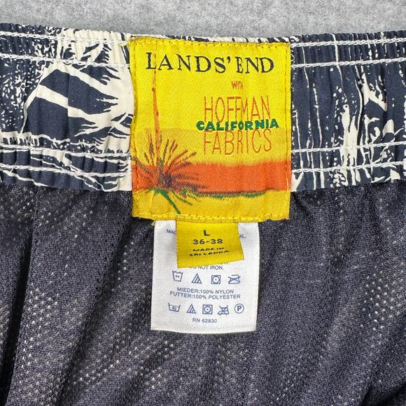 Lands' End Hoffman California Swim Trunks L Blue White Hula Hawaiian Mesh Lined - Picture 4 of 5